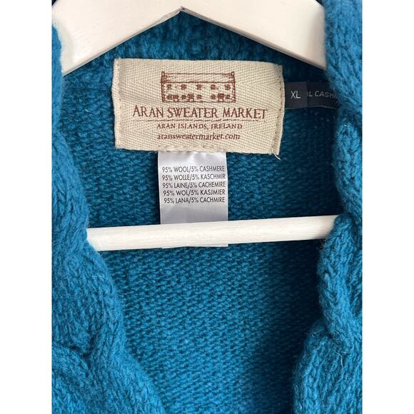 Aran Sweater Market Wool Cashmere Cable V-Neck Pullover Teal Harbour Women's XL - Picture 8 of 8